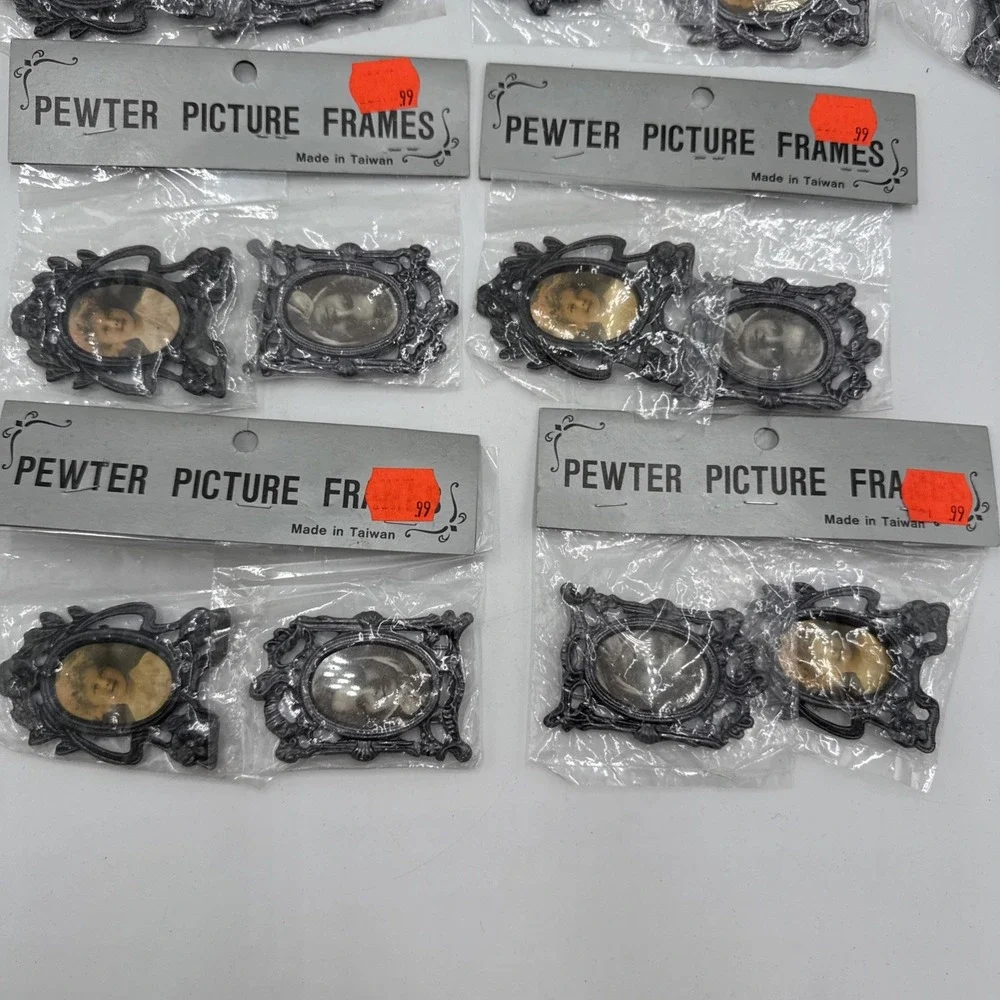 Vintage Pewter Mini Picture Frames Lot 22 NOS Made Taiwan Ornate Victorian